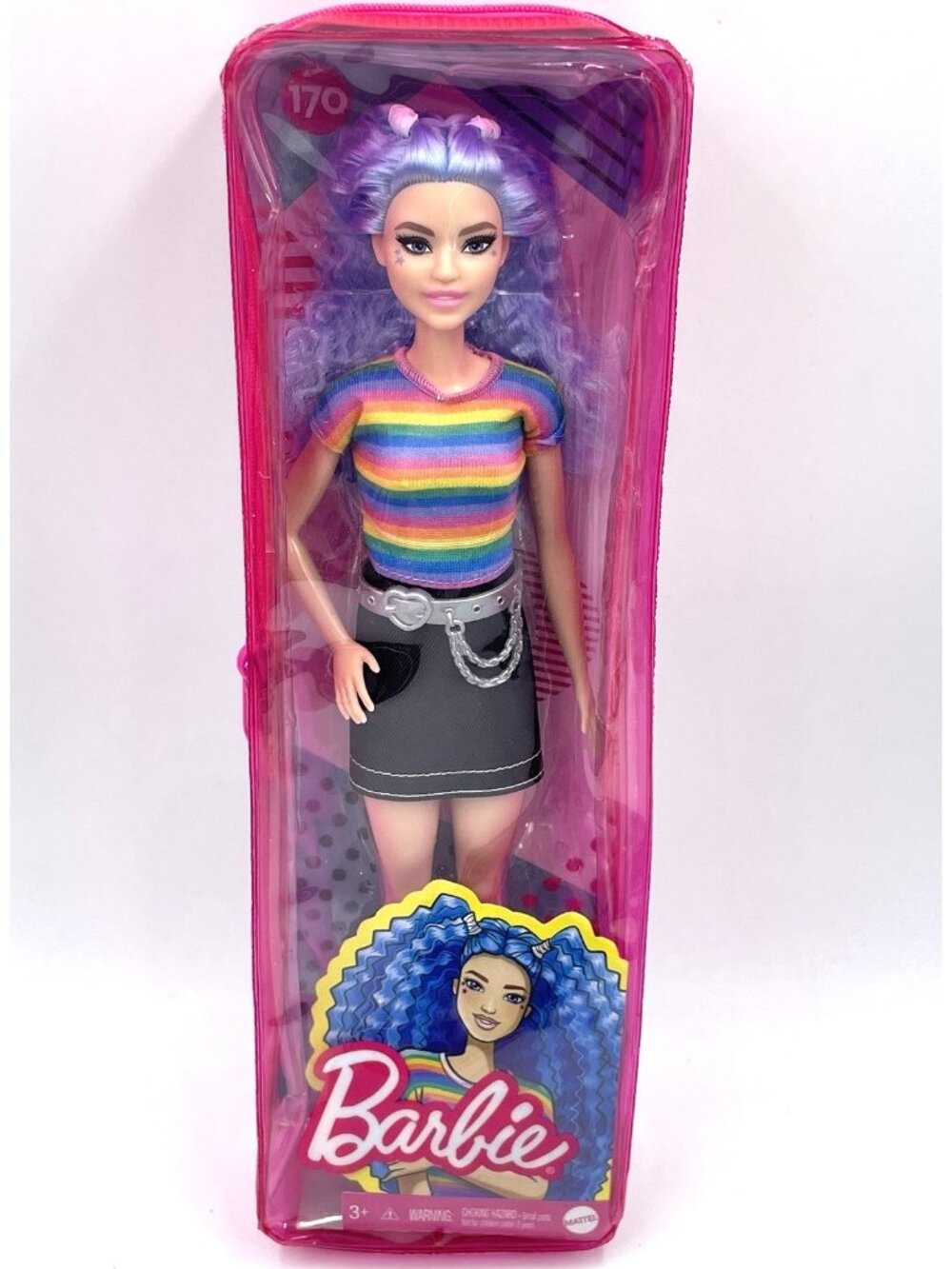 Mattel Barbie Fashionista Doll 170 Blue Hair Rainbow Top Black Skirt NIB Rare - Picture 2 of 12